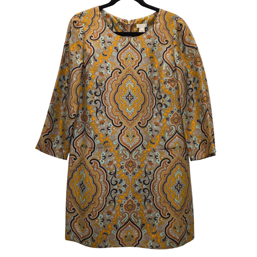 J.Crew Collection 100% Silk Dress Womens 4 Paisley Shift Long Sleeve Pockets